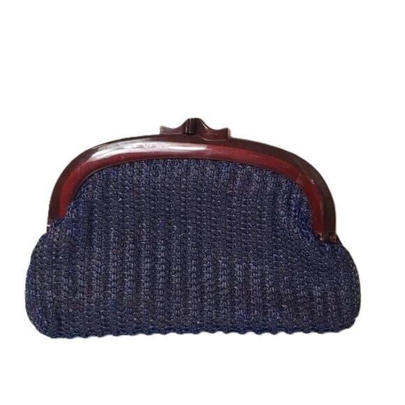 Vintage Lucite Clutch MCM Handbag Blue Mesh Snap Handle Lined MCI - Picture 1 of 4